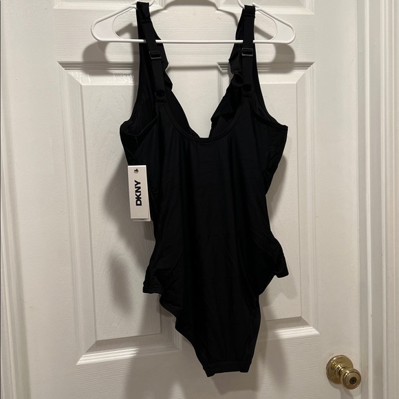 DKNY Black Ruffle Plunge One-Piece Swimsuit NWT - Picture 5 of 11